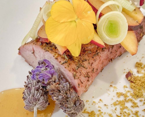 Lavender Pork Tenderloin with peaches